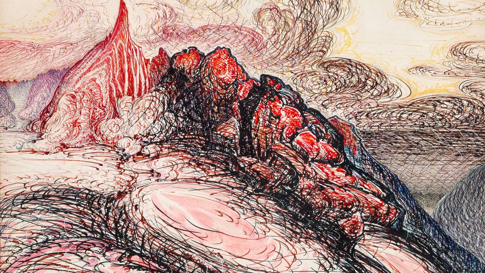 Berthe-Brincour-1879-1947-Untitled-Sunrise-over-the-Mountain-Tops-c.-1925-1938-Watercolour-and-Indian-ink-on-paper-Collection-MN