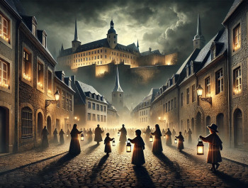 Group of people holding lanterns in Luxembourg City