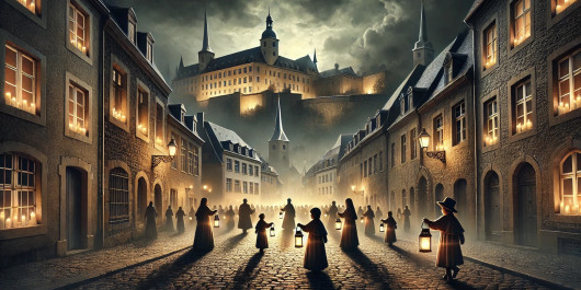 Group of people holding lanterns in Luxembourg City
