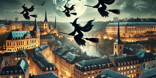 Witches on their brooms over Luxembourg City